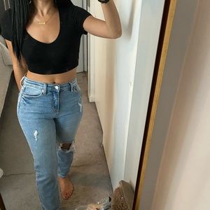 NEW Fashion Nova Light Denim Blue High Waist Distressed Straight Leg Jeans Sz 26